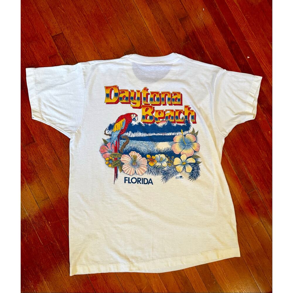 Vintage 80s Single Stitch Daytona Beach Florida Tee Back Graphic T Shirt Large